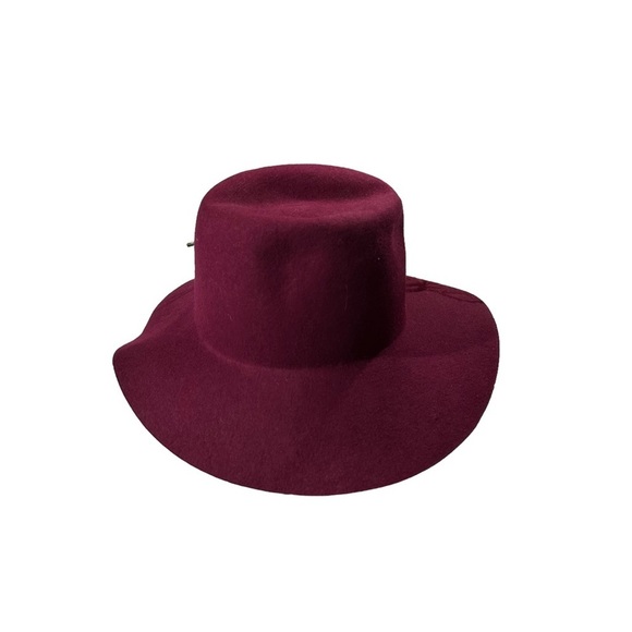 Vintage Burgundy Felted Wide Brim Hat with Removable Floral Brooch Sunday Best main image 6